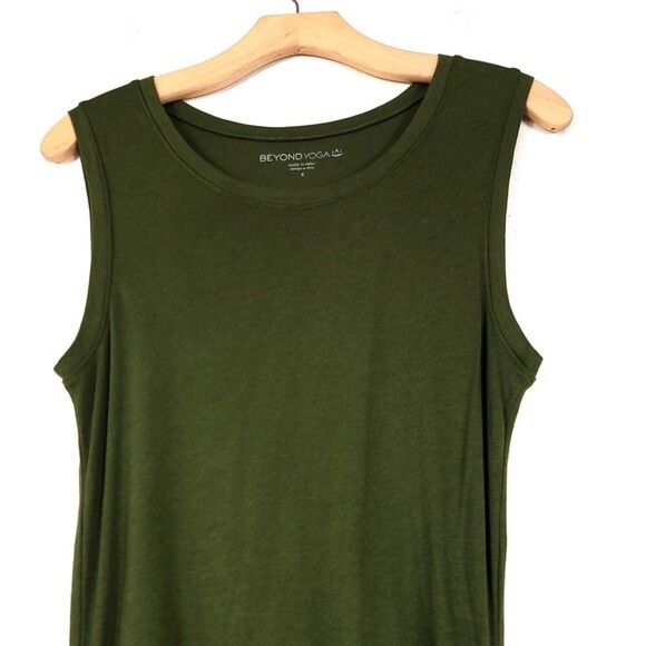 NEW Beyond Yoga Pima Cotton Modal High Seas Ruched Midi Tank Dress Olive Green - Picture 3 of 9